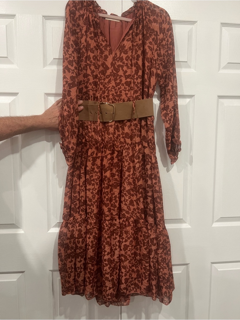 Rust Floral Long Sleeve Midi Dress - Brand:  By Together